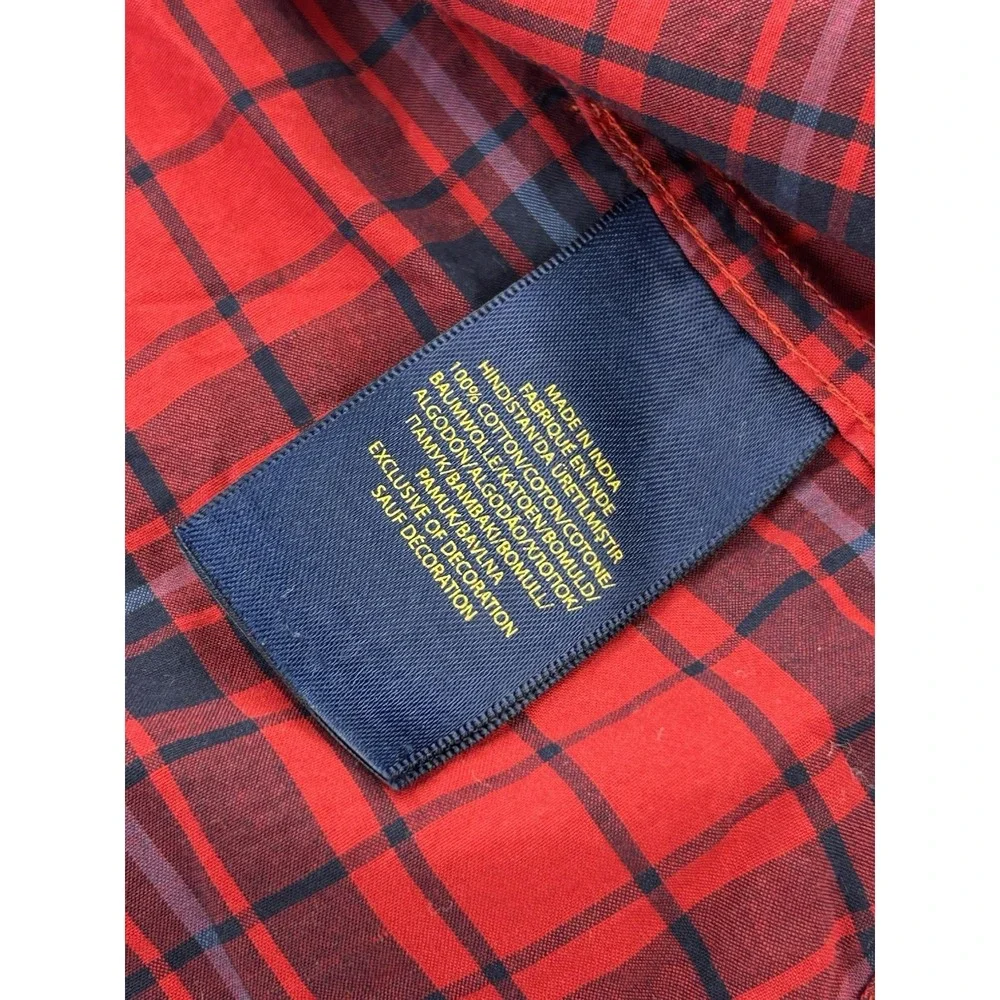 Ralph Lauren Boys Size 5 Red Navy Plaid Button Down Shirt 100% Cotton